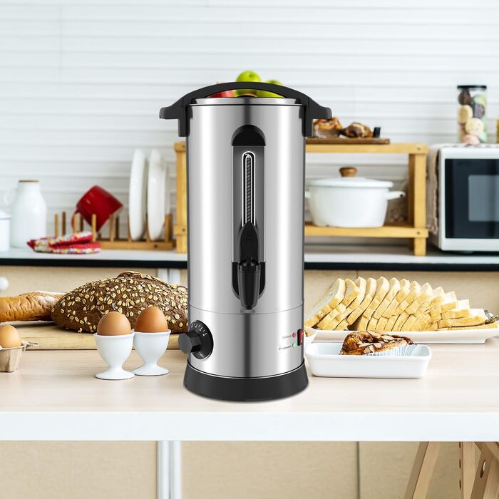 Глювайнер Cecaylie: диспенсер для гарячої води та глінтвейну з нержавіючої сталі, 10л, з термостатом та краном