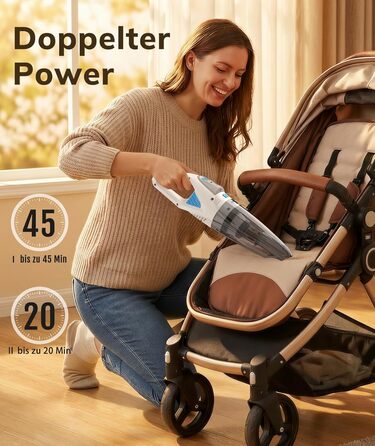 Акумуляторний ручний пилосос для авто та дому, 25000Па, бездротовий з HEPA-фільтром та набором насадок, білий