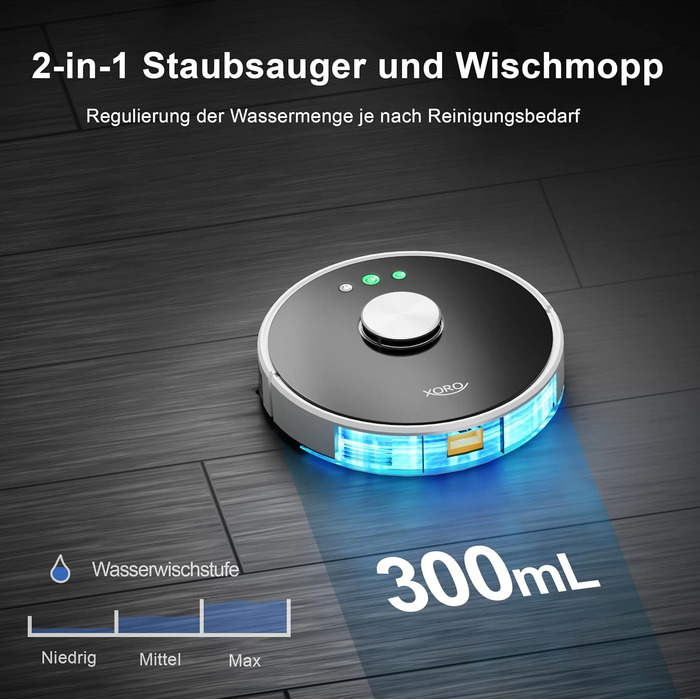 Робот-пилосос XORO HSR 200 з функцією миття підлоги, лазерною навігацією, Alexa/Google, картографуванням у реальному часі, ідеально підходить для шерсті домашніх тварин