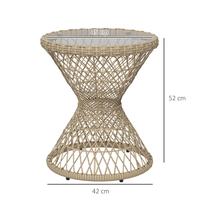 Журнальний столик-приліжний столик у богемному стилі, зі скляною стільницею, з ротангу PE, 45 см x 45 см x 52 см, колір натуральний
