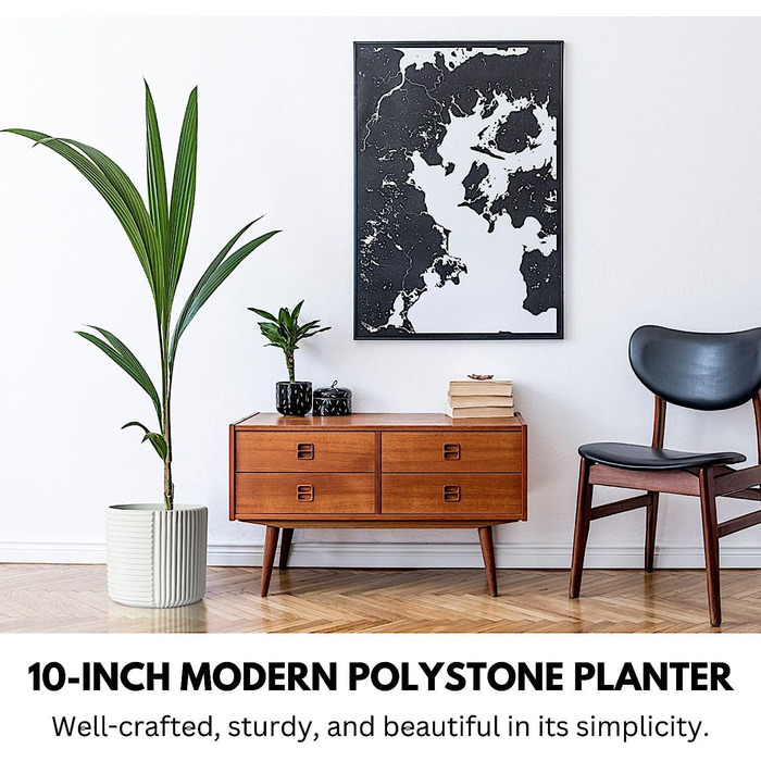 Горщик для квітів Fox & Fern Großer 30,5 см - великий кашпо з високоякісного полістоуну з 3D-текстурою та дренажним отвором; горщик 30,5 см для кімнатних рослин; великий горщик для дому (білий)