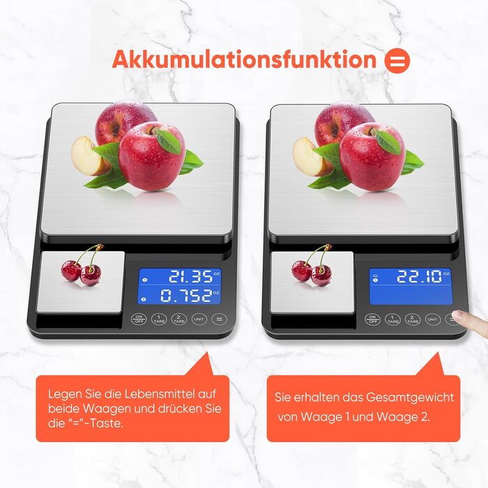 Кухонні ваги цифрові з двома платформами, 15 кг/1 г та 500 г/0.01 г, з 7/6 одиницями вимірювання, функцією підсумовування, автовимкненням, тарою, без USB, LCD-дисплеєм, для кухні, ювелірних виробів, випічки, приготування їжі, з батарейками (чорний)
