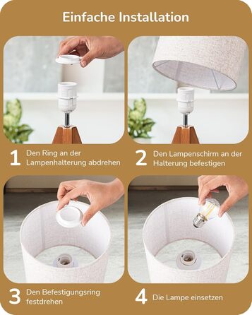 LED настільна лампа EDISHINE з ручним плетінням абажуру та дерев'яним штативом, 2700K тепле світло, бохо стиль для спальні, вітальні та готелю, з лампою E27 4W (сучасний дизайн)