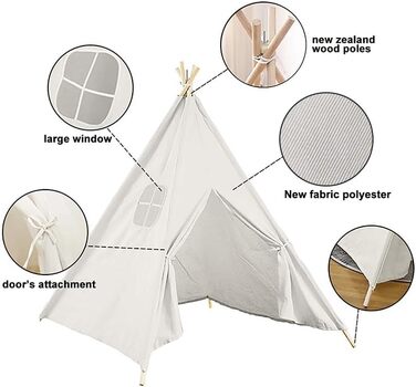 Camiraft Тipi намет для дітей сірого кольору, класичний індійський намет-іграшка для хлопчиків та дівчаток, бавовняний намет-іграшка з сумкою, складаний дитячий домік для гри в приміщенні та на вулиці