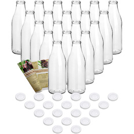 Набір з 20 пляшок соку gouveo об'ємом 1000 мл з кришкою, що загвинчується біла велика скляна пляшка об'ємом 1 літр з кришкою TO48-порожня пляшка z