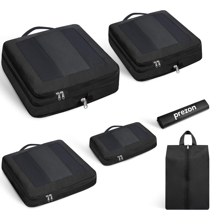 Набір компресійних органайзерів для подорожей з сіткою, розширювані пакувальні куби для одягу в валізу, чорний, 6 шт.