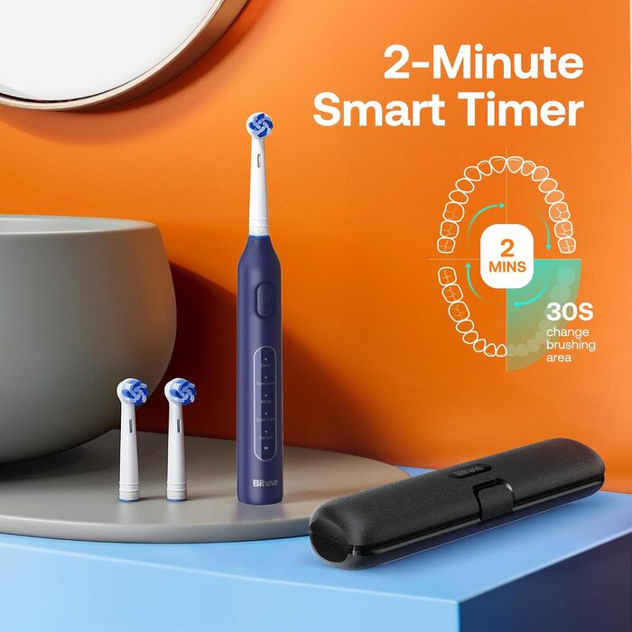 Електрична зубна щітка Bitvae R1H3: 8 насадок, 5 режимів, таймер, 60 днів роботи, для дорослих та дітей, темно-синій