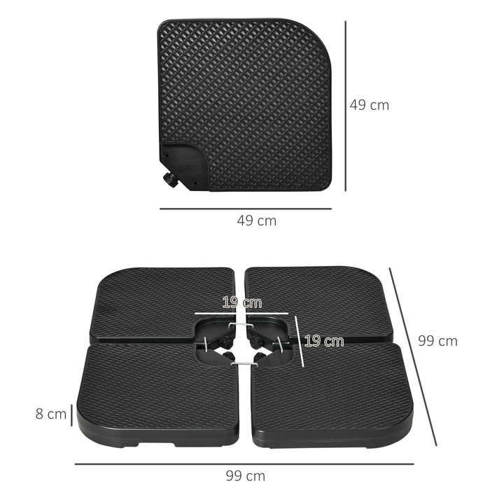 Підставка для парасольки, 4-секційна, з можливістю засипання баласту, 100 x 100 x 8 см, Чорний