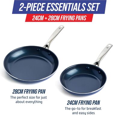 Набір сковорідок Blue Diamond Cookware Diamantinfundiertes 2 шт. (24 см та 28 см), керамічне антипригарне покриття, без PFAS, для плити (в т.ч. індукційної), можна мити в посудомийній машині, термостійке