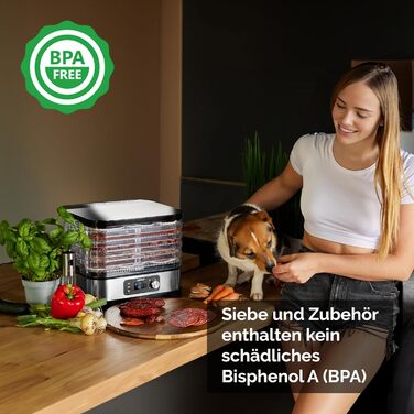 Дорівка для продуктів VitaSave FD01S з нержавіючої сталі, 450W, 6 ящиків, 9 аксесуарів, 4725 см², таймер 24 год, LED-дисплей, BPA-free, для фруктів та сухофруктів