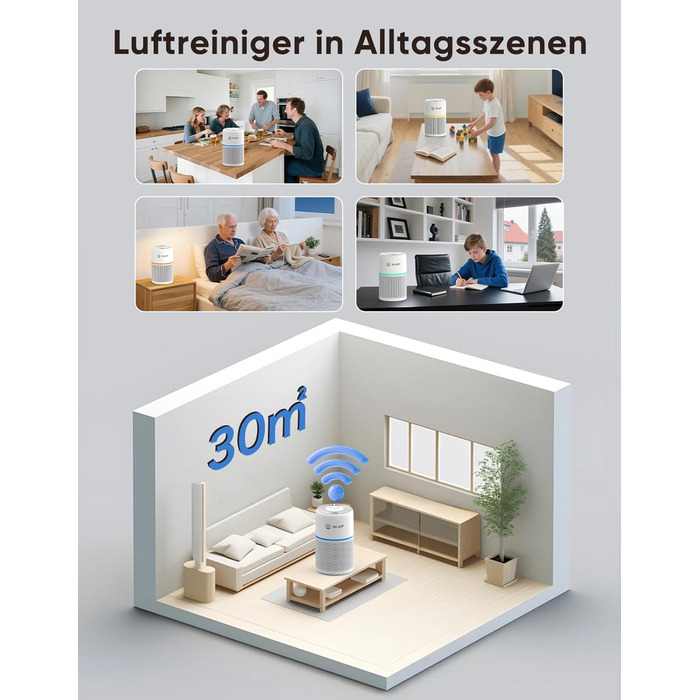 Повітряочисник для спальні з HEPA фільтром H13, активованим вугіллям, функцією ароматерапії, 360° циркуляцією повітря, нічним світлом та тихим режимом (KJ1-3S APP)