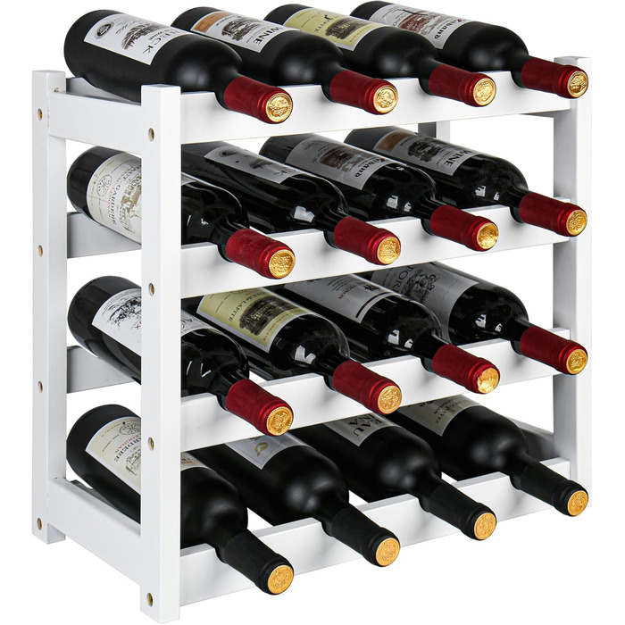 Стелаж для вина VASMIA з бамбука, 3-ярусний, на 12 пляшок, для кухні та підсобки, білий