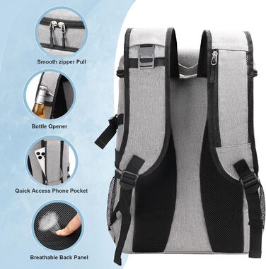 Рюкзак-холодильник Estarer 35L сірого кольору: для пікніків, кемпінгу та пляжу. З відкривачем для пляшок, водонепроникний.