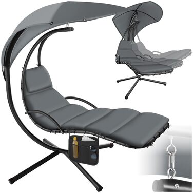 Тектейк® гамак з каркасом, гамак-крісло, гамак з сонцезахистом, гамак-шезлонг, гамак-гойдалка з сумкою, подушкою для голови, для саду, тераси та балкону - сірий