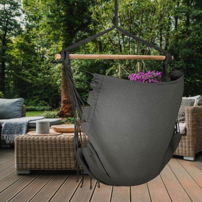Підвісне крісло-гойдалка з подушкою 100x130x75 см, до 150 кг, для саду та дому, графітовий колір