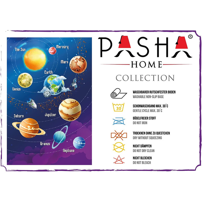 Дитячий килимок Pasha Home / автомобільний килим з поліефірного і фланелевого волокна / Килимки для дитячої кімнати нековзні і стійкі до плям / ігровий килимок з мотивом можна прати (120x180 см, планета)