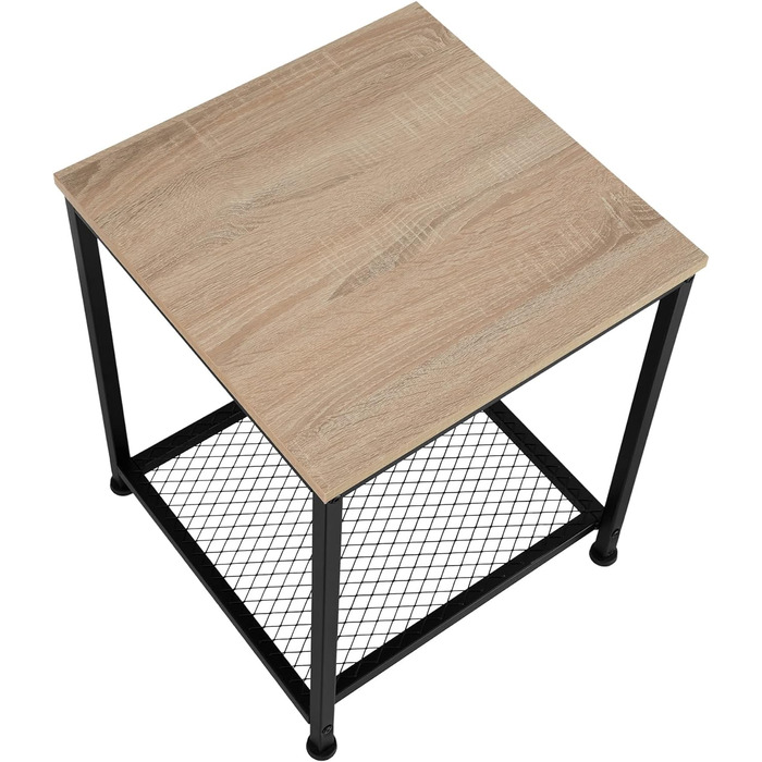 Журнальний столик tectake з дерева та металу, промисловий дизайн, журнальний столик з двома ярусами, 45,5 x 45,5 x 55,5 см, для спальні вітальні, чорний металевий каркас (легка промислова деревина, дуб сонома)