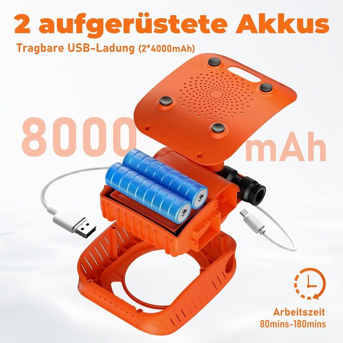 Портативна кемпінгова душа Zosudull 8000mAh з насосом та індикатором температури, з фільтрами та патронами, водонепроникна IPX8, для подорожей, авто, тварин, помаранчевий