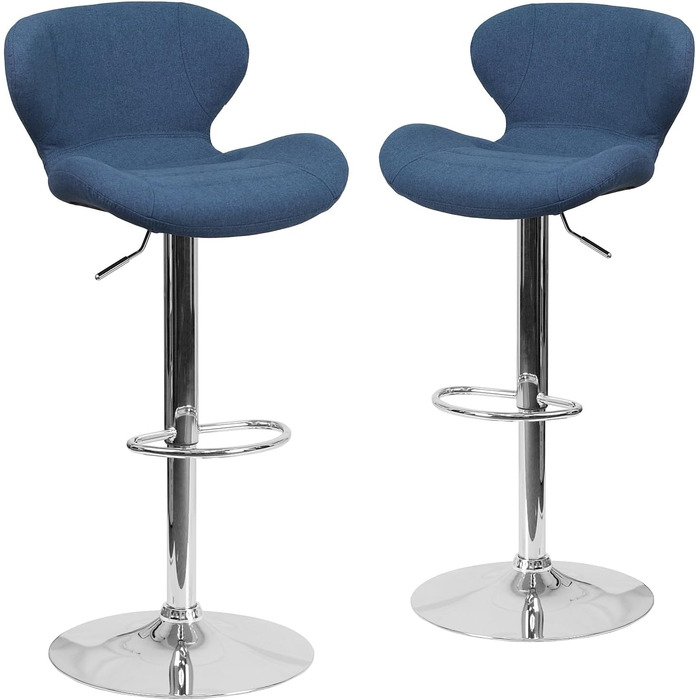 Барний стілець Flash Furniture Denville, тканинний, регульований по висоті, з вигнутою спинкою та хромованою основою, 2 шт., блакитний
