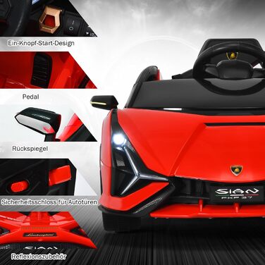 Електромобіль для дітей DREAMADE Lamborghini 12V з пультом, ременем безпеки, підсвічуванням, музикою та сигналом, червоний, від 3 років