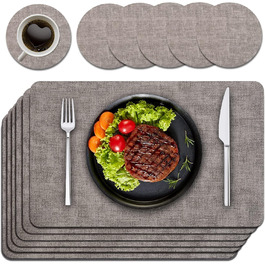 Набори підставки під тарілки Purejoy Platzsets, 6 шт., сірі, миючі, з ПУ шкіри, стійкі до ковзання та тепла, 43x30 см, для дому, кухні, обіднього столу Набори підставки під тарілки Purejoy Platzsets, 6 шт., сірі, миючі, з ПУ шкіри, стійкі до ковзання та тепла, 43x30 см, для дому, кухні, обіднього столу