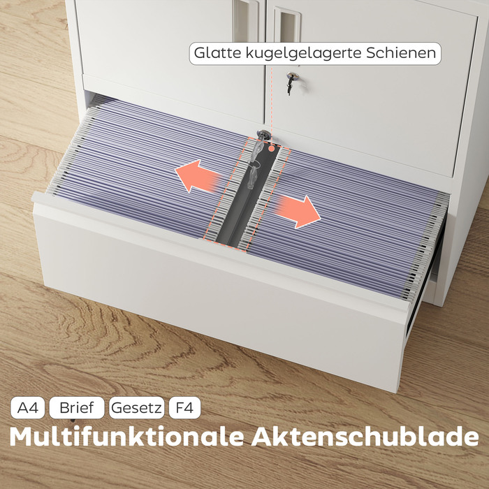 Шафа для документів, офісна шафа, замикаюча багатоцільова шафа зі сталі з 2 дверцятами, регульованими полицями, біла