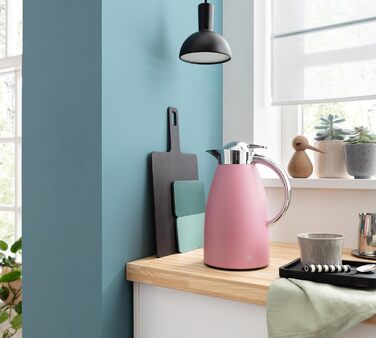 Термос Alfi SIGNO 1.0л, сатиновий сріблястий, з нержавіючої сталі з гігієнічним скляним вкладишем, кришкою з поворотним механізмом та зручною кнопкою, ергономічна ручка, для використання однією рукою, ідеальний для кави та чаю (Romantic Rose Mat)