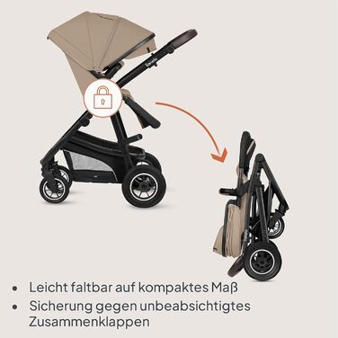 Дитяча коляска Lionelo Bianka 3 в 1 до 22 кг з автокріслом, складна, система подорожей, регулювання спинки, колеса 360°, амортизація, великий капюшон (BEIGE SAND)