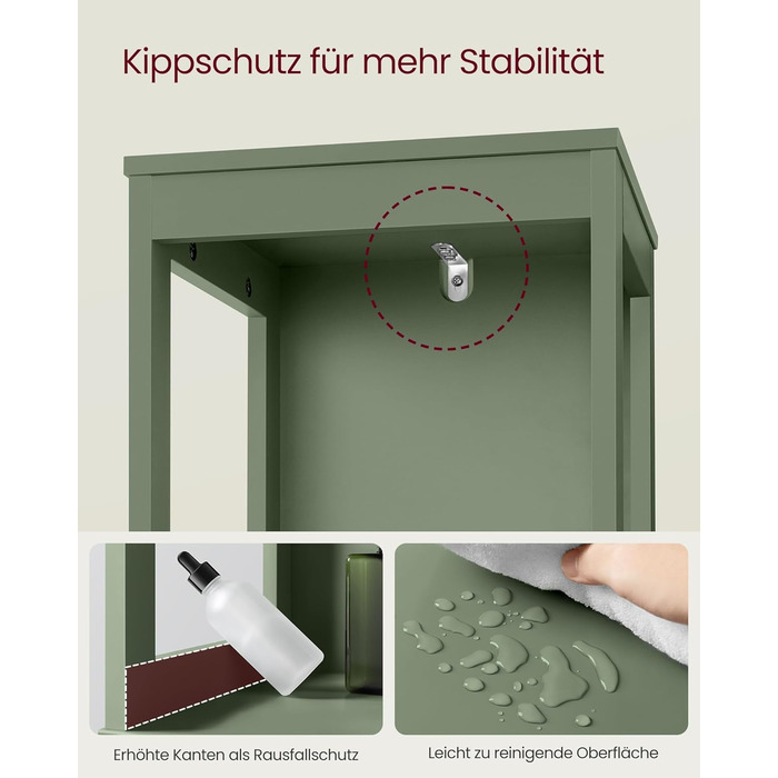 Шафа для ванної кімнати VASAGLE з 2 висувними ящиками та відкритими полицями, 30 x 30 x 141,5 см, колір: ліс зелений