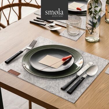 Набір з 12 елементів Smøla: преміальний фетровий набір для сервірування столу з підставками I Темно-сірий, миючий, для посуду I Декор для літа