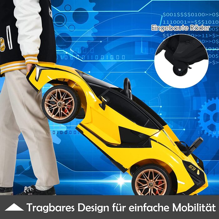 Дитячий електромобіль GOPLUS Lamborghini з пультом, Bluetooth, USB, музикою, для дітей 3-8 років, білий/жовтий
