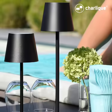 Світлодіодна акумуляторна настільна лампа charlique, 38 см, чорна, USB, тепле світло, для дому та вулиці, водостійка для балкона, тераси і саду