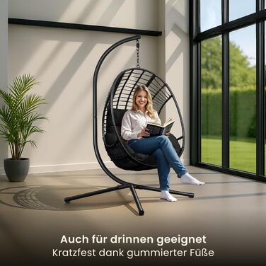 Крісло-гойдалка Swoods XXL з металевим каркасом - для дому та вулиці, з подушкою - яйцеподібне крісло, до 150 кг (темно-сірий)