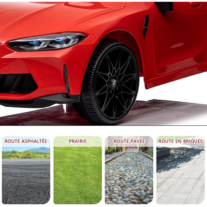 Дитячий електромобіль BMW M4 з ліцензією, 12V, з пультом 2,4G, швидкість 3 км/год, LED, музика, сигнал, для дітей від 3 років, червоний