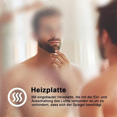 Дзеркало для ванної кімнати HUOLE з LED-підсвічуванням, 60 x 80 см, сенсорне керування, запобігання запотіванню, 6400K