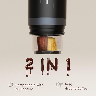 Електрична портативна кавомашина еспресо CERA+ з авто-нагрівом, сумісна з меленою кавою та капсулами NS, з переносною сумкою