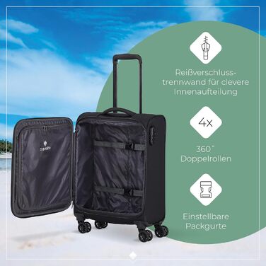 Набір валіз Travelite Chios: L/M/S, чорний, м'яка оболонка, ручна поклажа, IATA