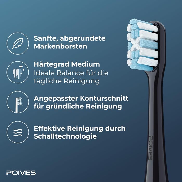 Електрична зубна щітка POIVES P1 Pro з датчиком тиску, 72000 рухів, 4 роки гарантії, 111 днів без ризику, тривалий час роботи акумулятора, колір: Midnight Blue