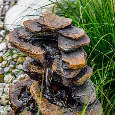 Сонячний садовий фонтан Rock Fountain - надвеликий сонячний модуль потужністю 5 Вт, сонячний насос з прямою роботою - 315 x 230 x 475 мм - фонтан водний об'єкт каскадний фонтан сонячний фонтан, esotec 101313