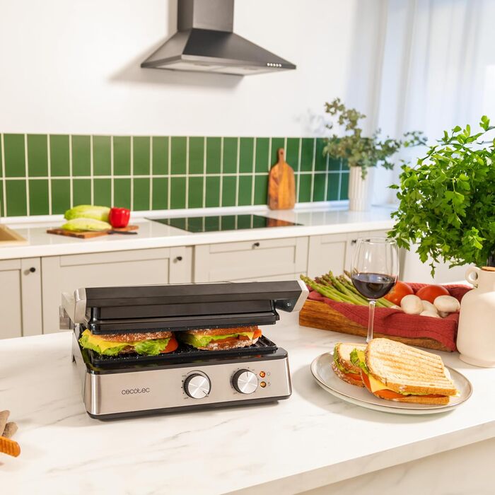 Електричний гриль Cecotec Rock'nGrill Dual 2000 Вт з незалежним регулюванням температури, знімні антипригарні пластини, відкривання на 180º (2400 Вт | Blaze)