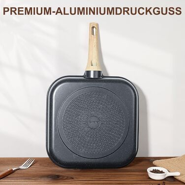 Сковорода-гриль GiPP 28x28 см, сковорода для стейків, індукційна, алюмонієвий литний матеріал з гранітно-антипригарним покриттям, 100% без PFOA, підходить для всіх типів плит, легко миється, білий колір