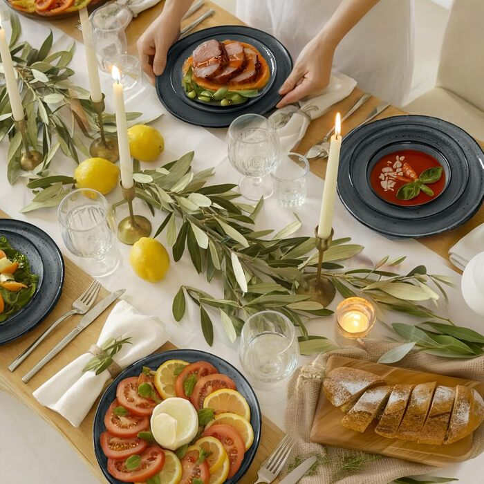 Набір керамічного посуду Twinzee Riviera Granite, 24 предмети для 6 осіб, стійкий до мікрохвильової печі, керамічний сервіз