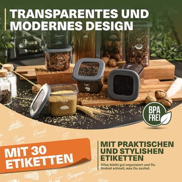 Набір контейнерів для зберігання продуктів 12 шт. 550 мл, сірий. Без BPA, герметичні, для крупи, борошна, спецій. Органайзери для кухні