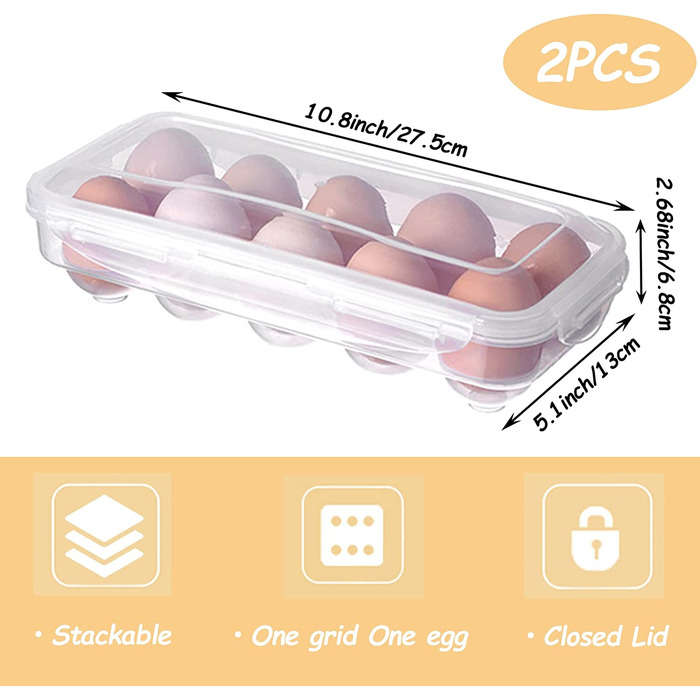 Коробка для яєць, пластиковий контейнер для яєць, контейнер для яєць для холодильника, Штабельована коробка для яєць, портативний ящик для зберігання яєць, 2 шт.