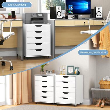 Контейнер GOPLUS з шухлядами, мобільний офісний шафка на колесах, білий, 48 x 39,5 x 65,5 см