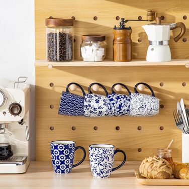 Набір кавових чашок Vancasso Selene, 6 шт., 360 мл, блакитно-білий вінтажний дизайн