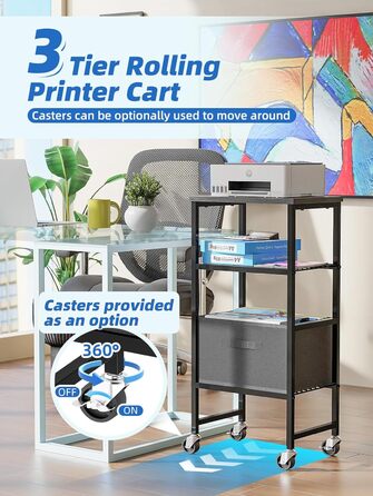 Підставка для принтера MWQ з ящиком для документів, 3-ярусна, чорна. Підійде для дому та офісу