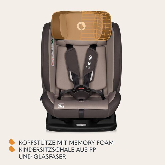 Автокрісло Lionelo AART для дітей 40-150 см, R129 (I-SIZE), бежеве, з регулюванням спинки та підголівника