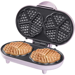 Вафлі Bestron Double Waffle Iron Heart, Антипригарні, Підвісний кошик, Ідеально підходить для урочистостей, Рожевий