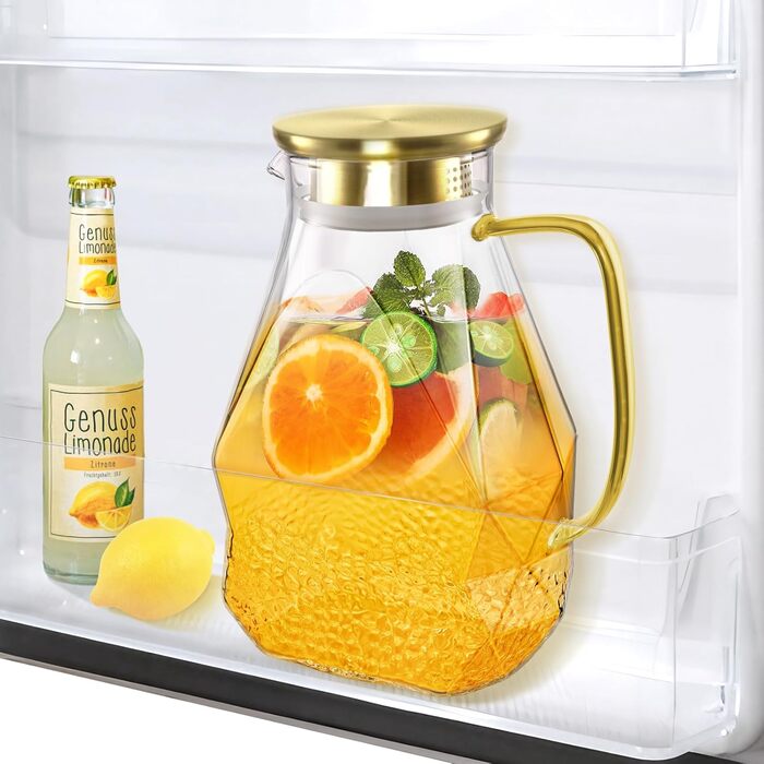 Скляна графин Ecooe 1.5L з нержавіючою кришкою: графин з боросилікатного скла для гарячих та холодних напоїв, DIY напоїв, соку, молока, чаю, кави (1800мл)